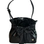 Beijo Black Vegan Patent Leather Paper Bag Handbag Polka Dot Scarf Twee Preppy Photo 0
