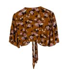 American Eagle  Tie Front Crop Top Womens M Brown Floral Bell Sleeve Cottagecore Photo 3
