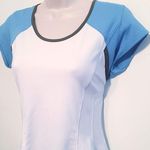 🆕 Bollé cap sleeve tennis top white blue gray scoop neck pullover medium Photo 1