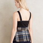Deletta Anthropologie  Nathalie‎ Peplum Top Black Pleated Stripes Plaid Size L Photo 6