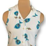 Vintage 90s White Cotton Maxi Shirt Dress Fish Seashell Shell Print Sleeveless Size M Photo 4