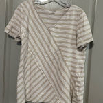 Coral Bay  XL 100 Cotton Beige and White Asymmetrical T Shirt Striped Casual Photo 0