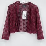 R & M Richards  Scalloped Sequin Lace Bolero Size Large In Wine Red NWT Photo 1