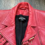 Balmain  Red Leather Moto Jacket Photo 2