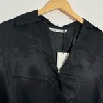 ZARA NWT ‎ Black Satin Blouse With Embellished Jeweled Wide Cuffs Size Small Photo 5