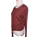 Pink Rose Burgundy Cropped Tie Front Lightweight Long Sleeve Sweater Small Photo 1