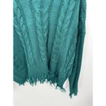 Entro  Green V-Neck Long Sleeve Cable Knit Frayed Sweater Women's Size Large L Photo 2