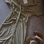 Ribbed Knit Button Up Shirt Dress Tan Size L Photo 0