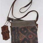 Uchi Gold Splattered Small Canvas Crossbody Equestrian Boho Vintage Wear Purse Brown Photo 0