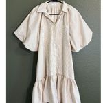 Aureum the Label Puff Sleeve Collared Mini Dress Neutral Beige Ruffle Small Tan Photo 1