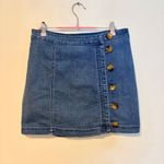 Free People Little Daisies Button Front Jean Mini Skirt Medium Blue Womens US 8 Photo 4