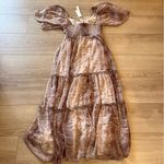 Anthropologie NWT  Short Sleeve Tiered Midi Dress Pink White Size S Photo 4