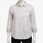 Chico's  Shirt Women 12 Snakeskin Button Down 3/4 Sleeve Collared Top Gray Neutral Photo 0