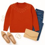 BloomChic Rust Orange Pearl Embellished Sweater Size 10 Feminine Knit Top in EUC Photo 14