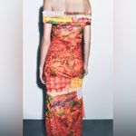 ZARA Tulle Off Shoulder Maxi Floral Print Dress w/Side Slit Size L NEW Photo 5