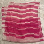 Contemporary 100% Silk Scarf Watermelon Pink & White Stripe 60” x 25” Photo 0