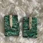 Green casilica marble silver ornate drop pierced earrings Photo 2