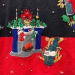 Vintage 90s gaudy ugly Christmas sweater cat fireplace MEDIUM Red Photo 2