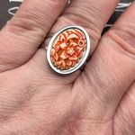 Vintage Coral Floral Cabochon Ring | Silver Stainless Steel Adjustable Photo 1