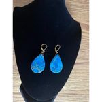 Turquoise gold toned matrix earrings 2 inches Blue Photo 2