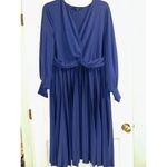 Eloquii Size 20 Knot Front Pleated Skirt Long Sleeve Midi Dress Blue Holiday Photo 3