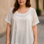 Eyeshadow  White Sheer Studded Tunic Top Women’s 1X | Short Sleeve Layering Photo 0