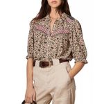 Ba&sh Mel Floral Green Red Button Down Blouse Short Sleeve Boho Women's size 0 Photo 1