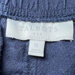 Talbots Elastic Waist Shorts Womens 12 Navy Blue Embroidered Hem Drawstring Photo 2