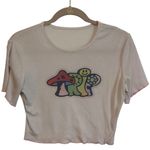 SheIn Y2K Style Trip Babydoll Crop Top White Stoner Hippie Mushroom Top Small Photo 0