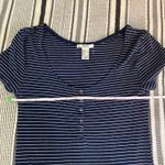 Forever 21  Striped Henley Snap Shirt‎ Small Navy Blue Crew Neck Layering Tee Y2K Photo 5