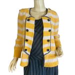 Loft  MUSTARD YELLOW, BEIGE & GRAY STRIPED COTTON CARDIGAN SWEATER (M) Photo 5