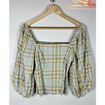 Maeve plaid square neck blouse neutral motif Cropped Puff Sleeve M Cottage Boho Yellow Size M Photo 3