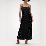 Banana Republic Polka Dot Pleated Maxi Dress in Navy Blue & Beige Size 8 Petite Photo 3
