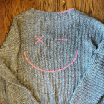 Vintage ‎ Havana Gray Sweater with Pink Stitching Size L Photo 5