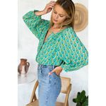 India Collection Emerson Fry Frances Frida Blue Green Organic Cotton Top EUC XS Photo 4