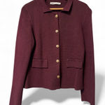 ZARA  Smooth Knit Cardigan Jacket Oxblood Burgundy Gold Button Large Photo 0