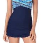 NWT Profile by Gottex twist front ruched tummy control swimsuit dress 14 Blue Photo 11