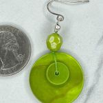 Silver Tone Green Shell Seashell Beaded Dangle Earrings Pierced Pair Photo 3