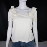 Madewell NEW  Crosshatch Ruffled‎ Top, XXS, white Photo 8