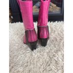 Hot Pink Crocodile Embossed Heeled Cowboy Boots Rhinestone Fringe Women 8 NWOT Photo 4