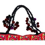 Authentic Vintage Y2K Mexican Floral Embroidered Handmade Shoulder Pom Pom Purse Photo 7