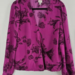 A New Day Purple Surplice Longsleeve Floral Blouse Photo 0