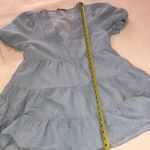 ZARA  Blue V-Neck Short Puff Sleeve Babydoll Dress w Tiered Skirt Sz MD Photo 11