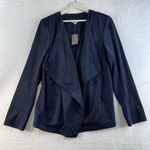 J.Jill  Large Faux Suede Draped Jacket Open Front Pockets Cardigan Navy Blue NEW Photo 2