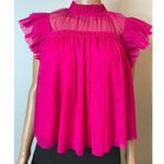 Joie  Sheer Tulle Ruffle Blouse size M Hot pink Raw Edge Photo 0