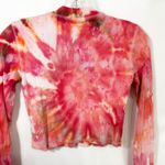 American Eagle  XS Crop Top Handmade Pink Tie Dye Long‎ Sleeve Mock Neck 1051 Photo 7