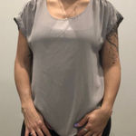 Pink Rose  Large Short Sleeve Gray Blouse Photo 0