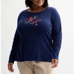 Croft & Barrow Holiday Shirt Women’s XXL Navy Blue Cardinal Classic T-shirt New Photo 3