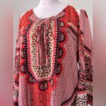 Fig and Flower Multicolored Retro Print 3/4 Bell Sleeve Shift Mini Dress Orange Photo 3