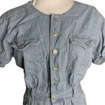 Gloria Vanderbilt Vintage  Denim Romper M Blue Striped Buttons Pockets Elastic Photo 1